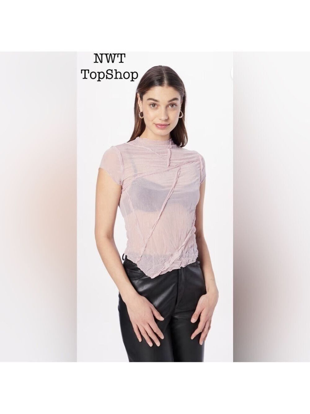 NWT Topshop Y2K Whimsigoth Sheer Grunge Top crinkled Texture Super Soft size XS